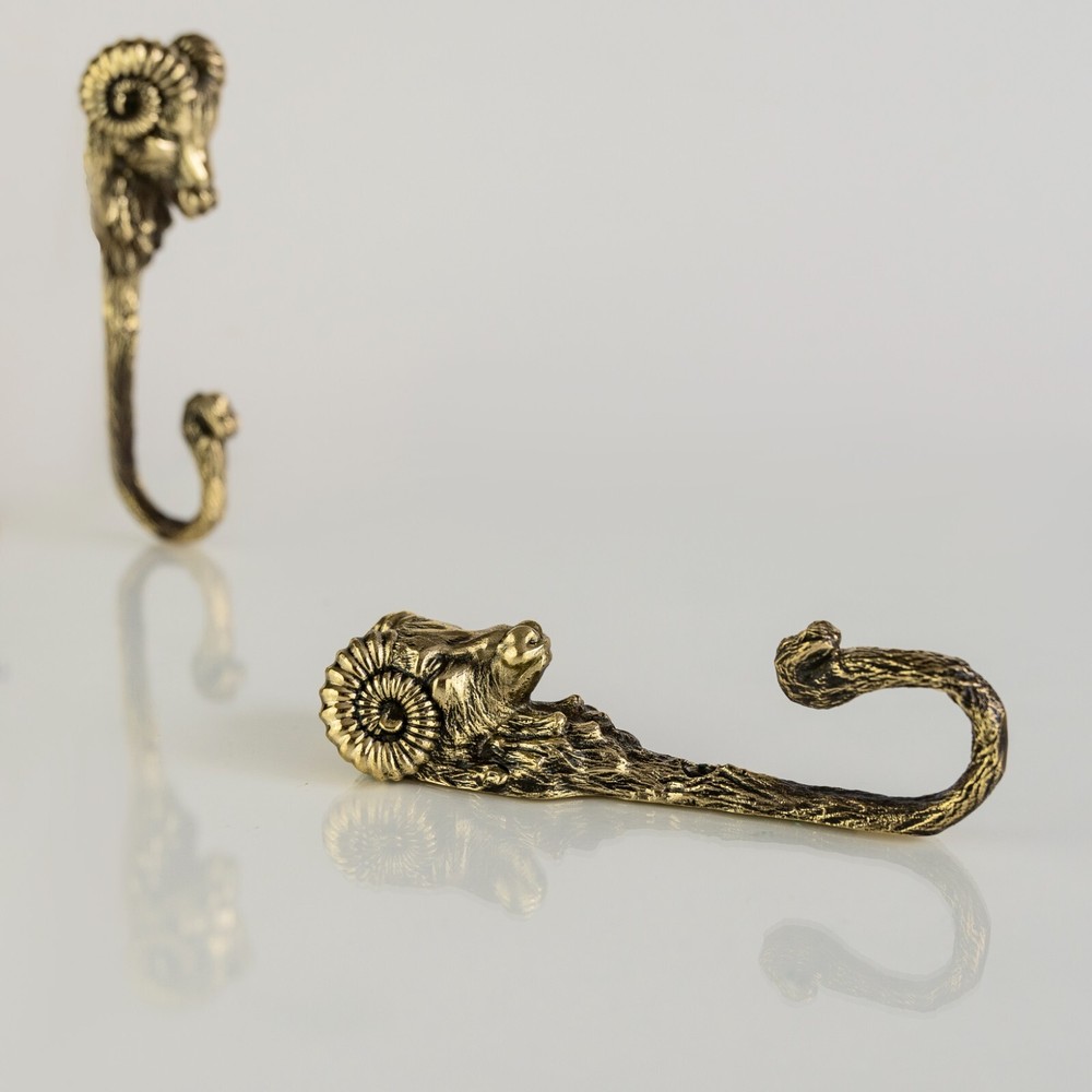 Aries Ram Head Decorative Hook, Wall Mounted Brass Ram Head Hook.