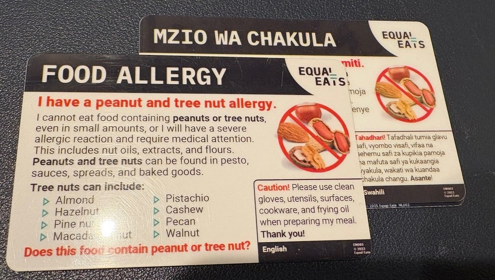 Peanut/Tree Nut Allergy Communication Card- Swahili