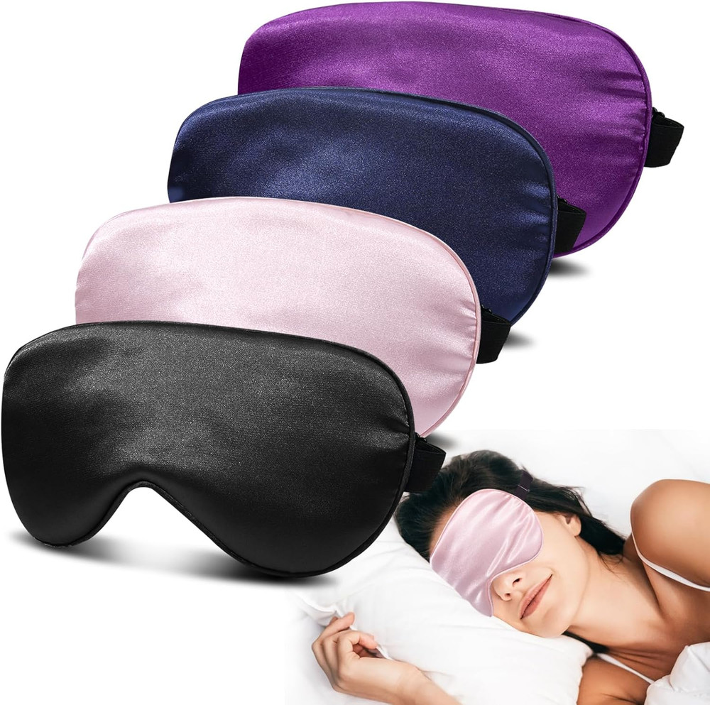 4 Pack Silk Sleep Mask - 100% Blackout, Zero Eye Pressure, Blindfold with Adjust