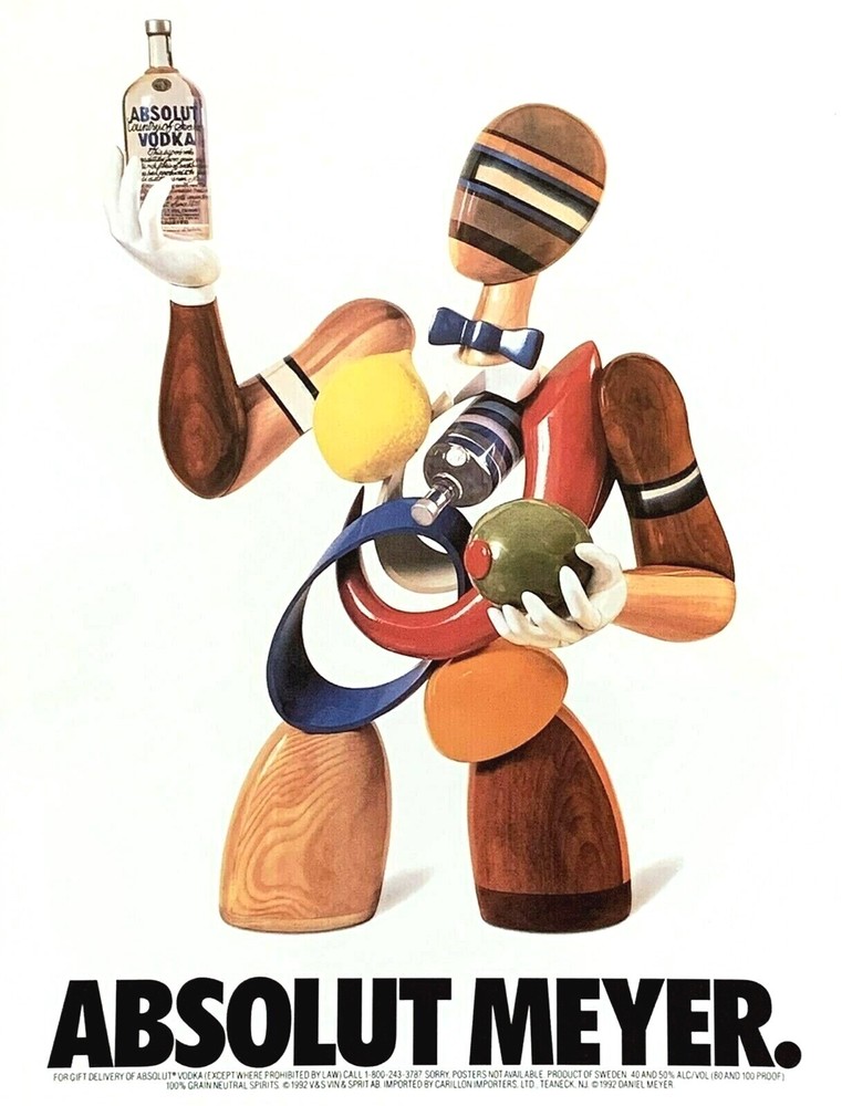 1992 ABSOLUT MEYER Vodka DANIEL MEYER ART Original PRINT AD