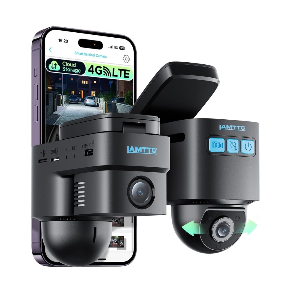 LAMTTO 4G LTE Cellular Dash Cam Front Inside Remote Live-View & Location Even...