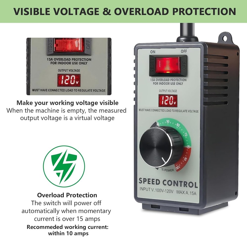 AC Motor Speed Controller 120V 15A Max - Variable-Speed Controller & Fan Spee...