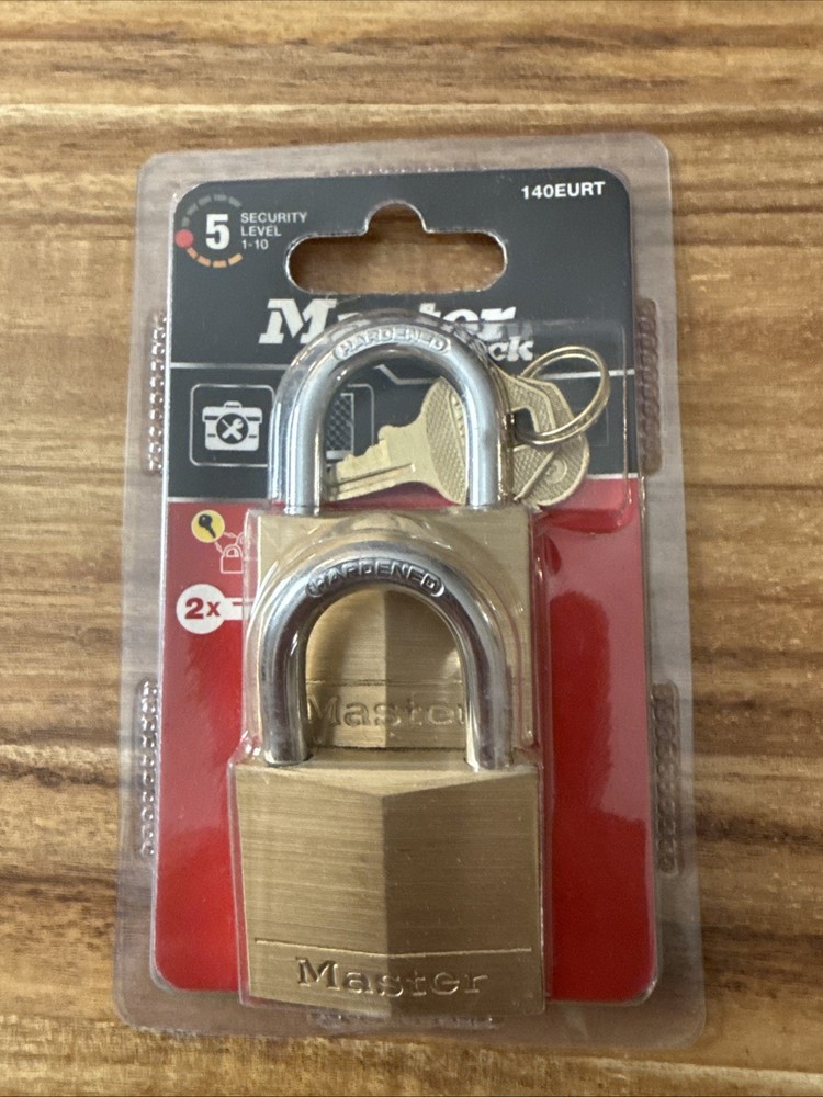 Master Lock - Solid Brass 40mm Padlock 4 Pin - Keyed Alike x 2 New In Package