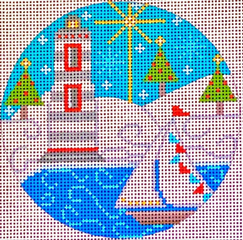 Needlepoint Handpainted Danji Christmas Lighthouse #2 4"