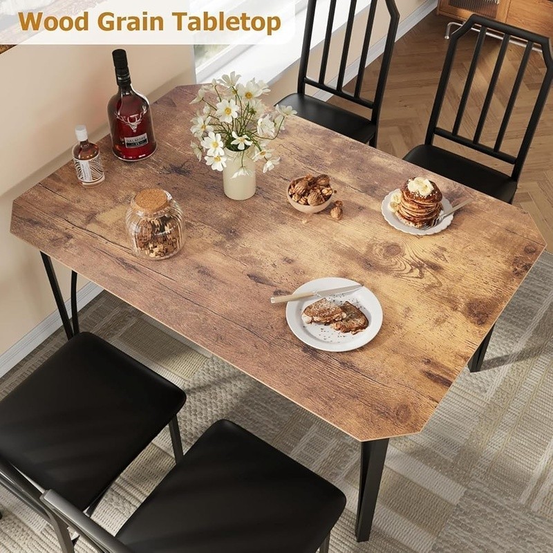 Stylish Small Dining Table Set 4 W/ Chamfer Design & Comfortable Chairs New