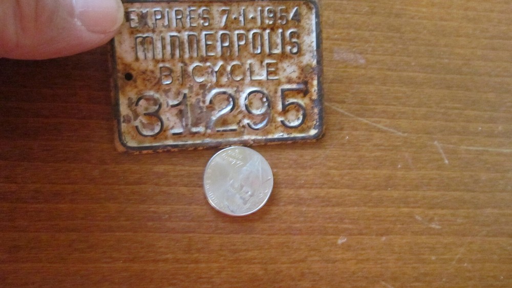 VINTAGE MINNEAPOLIS BICYCLE TAG 1954