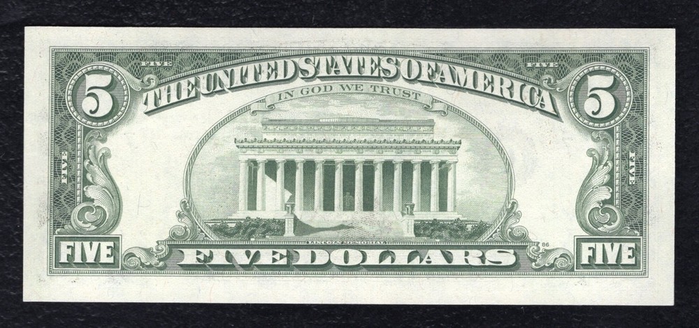 1981 $5 FRN “FULL BACK TO FACE OFFSET PRINTING ERROR” GEM UNCIRCULATED