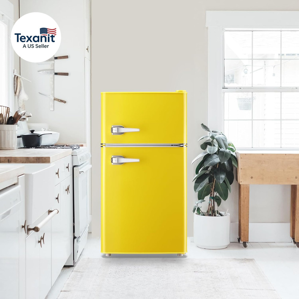 Compact Mini Refrigerator 3.5 Cu.Ft Small Refrigerator with Freezer, Retro Mini