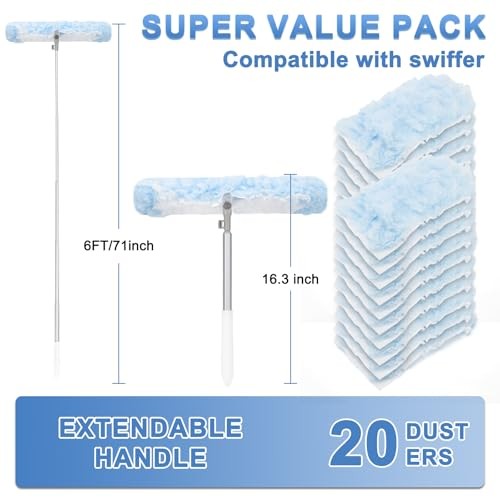 Duster Refill Kit with 6 ft Super Extendable 20 Count+ 6FT Extended Handle