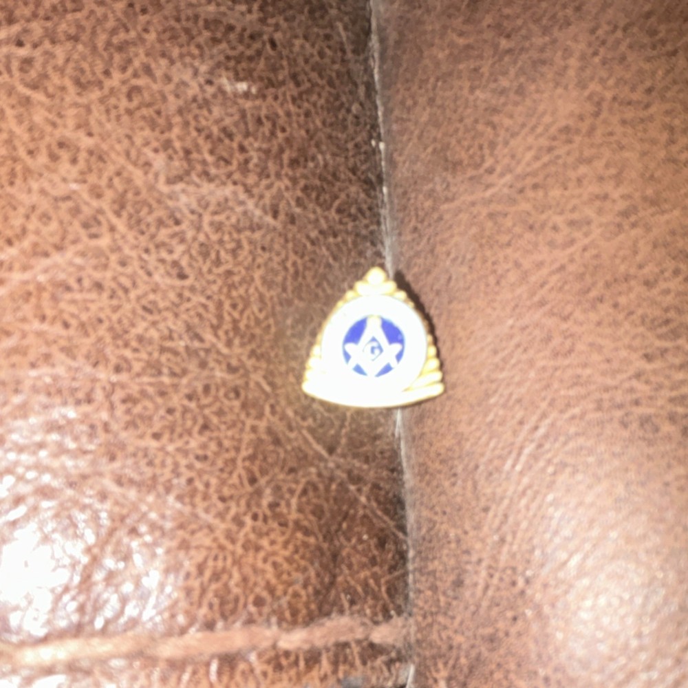 Masonic Gold Tone Blue Square & Compass Triangular Lapel Pin