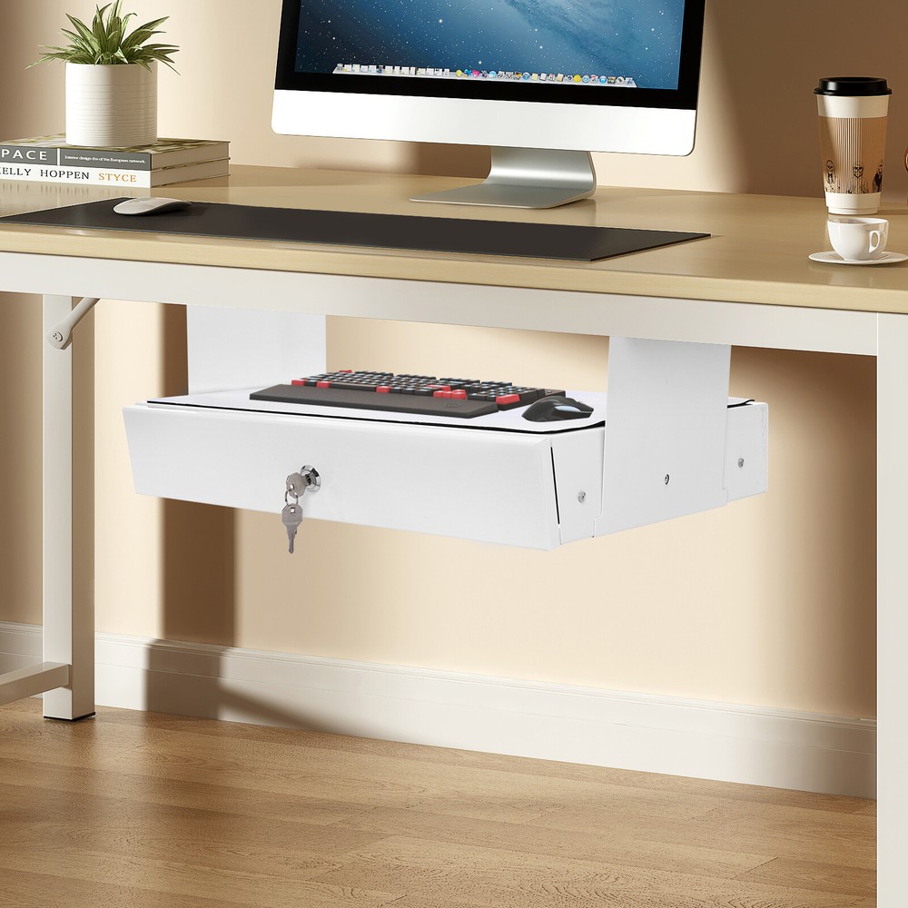 Under Desk Mounted Pull-Out Drawer, Sturdy Iron Construction, Non-Toxic and