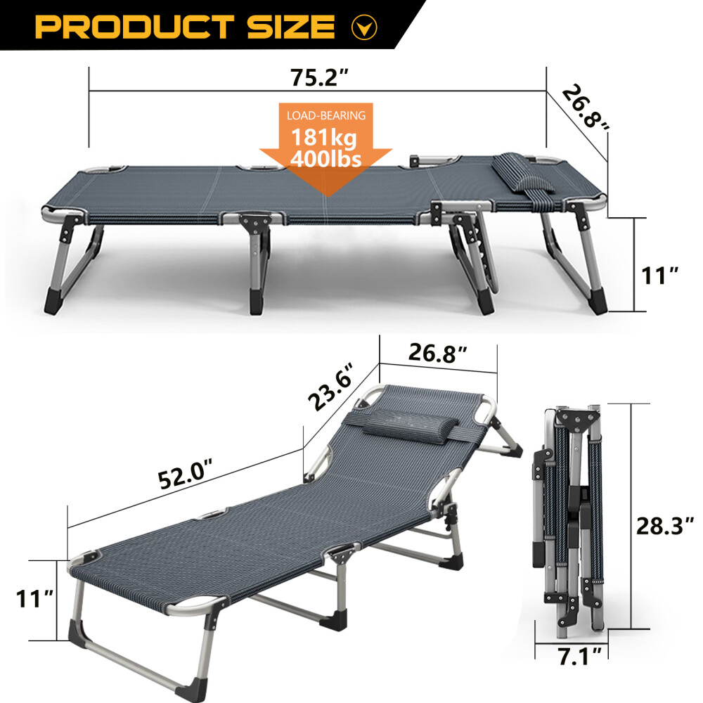 SLSY Adjustable 4-Position Camping Cot Folding Cot Cots for Camping Blue Gray