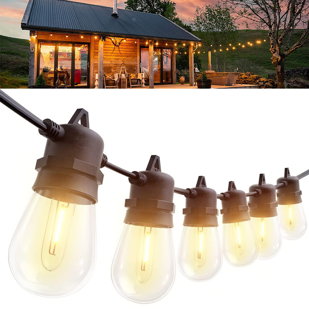 48FT Outdoor LED String Light IP65 S14 Edison Bulb Remote Dimmer Timer Garden US