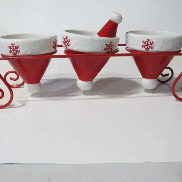 Santa Hat Condiment Set  with Spreader Red and White Holiday Serveware Set