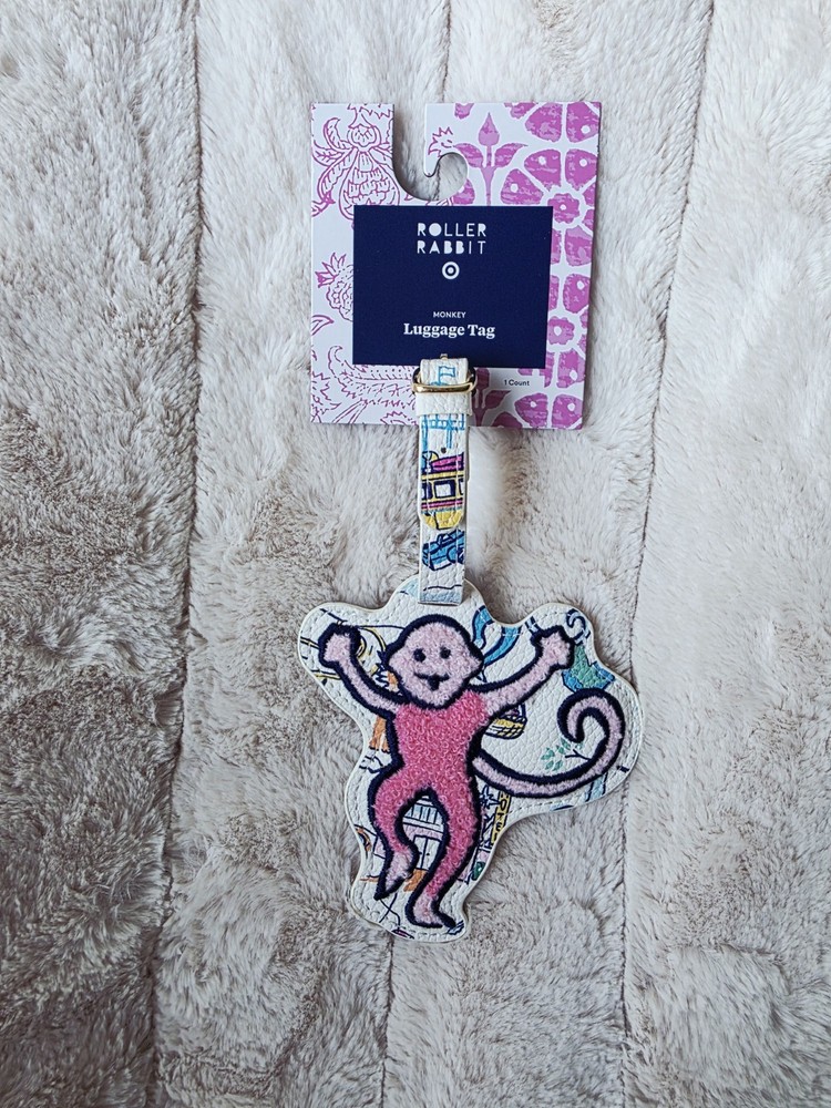 Roller Rabbit Monkey Faux Leather Luggage Tag Multicolor