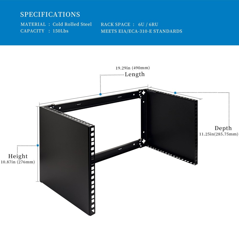 6U Wall Mount Network Rack - Patch Panel Bracket for Server and Network Equip...