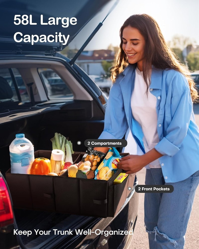 Versatile Black Car Trunk Storage with 2 Compartments for Maximum Organization
