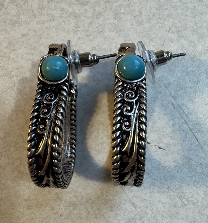 Silver Turquoise Stirrup Earrings