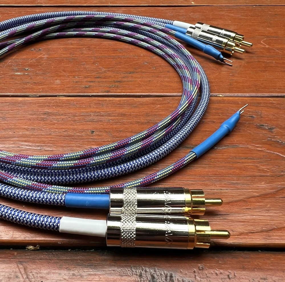 2 Ft. Audiophile Turntable Phono RCA Cables w/Ground Low Capacitance Shielded