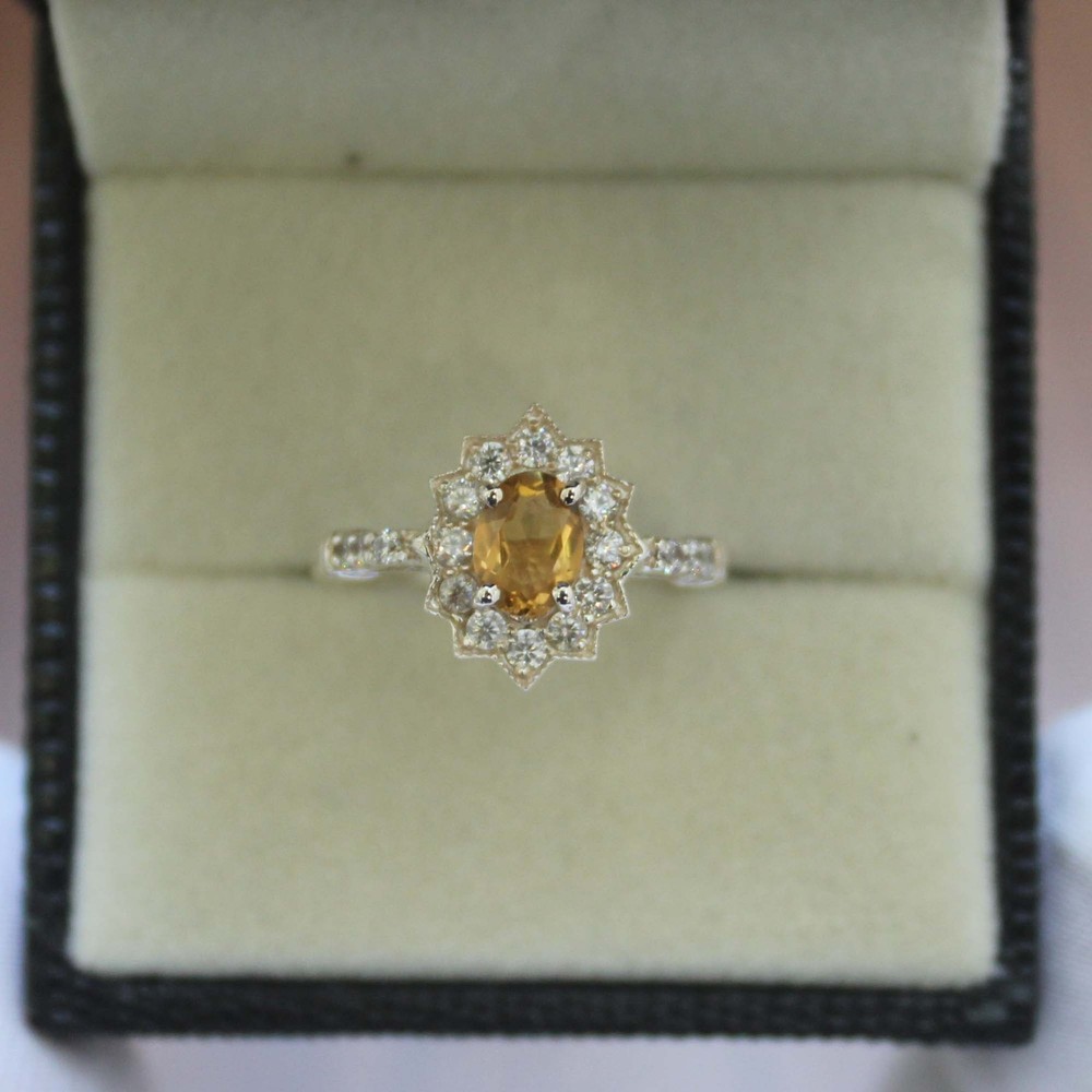 Natural Citrine Ring Oval Cut Gemstone 925 Sterling Silver Solitaire Ring