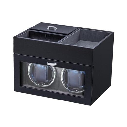 Automatic Double Watch Winder with Storage Box, Watch Winders for 2 Gray