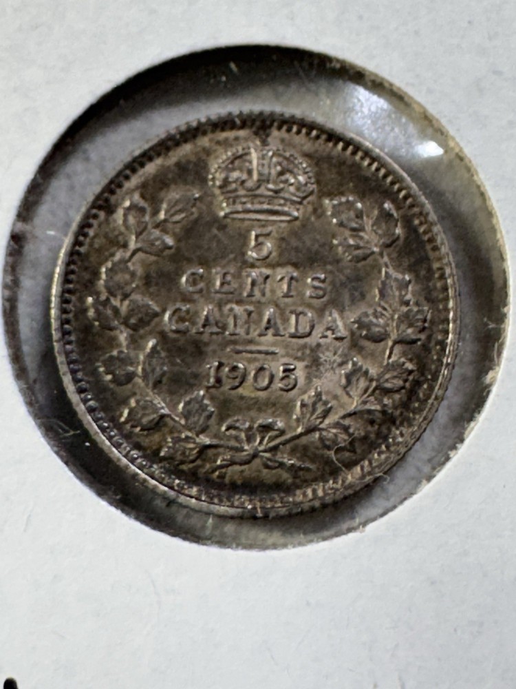 1905 Canada 5 Cents Small Silver Coin Cleaned