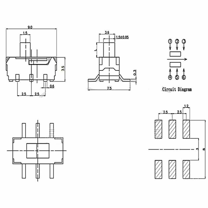 Micro Slide Switch DPDT 2P2T 6 Pin ON-OFF 2 Position DVD Panel Mount SMD Switch