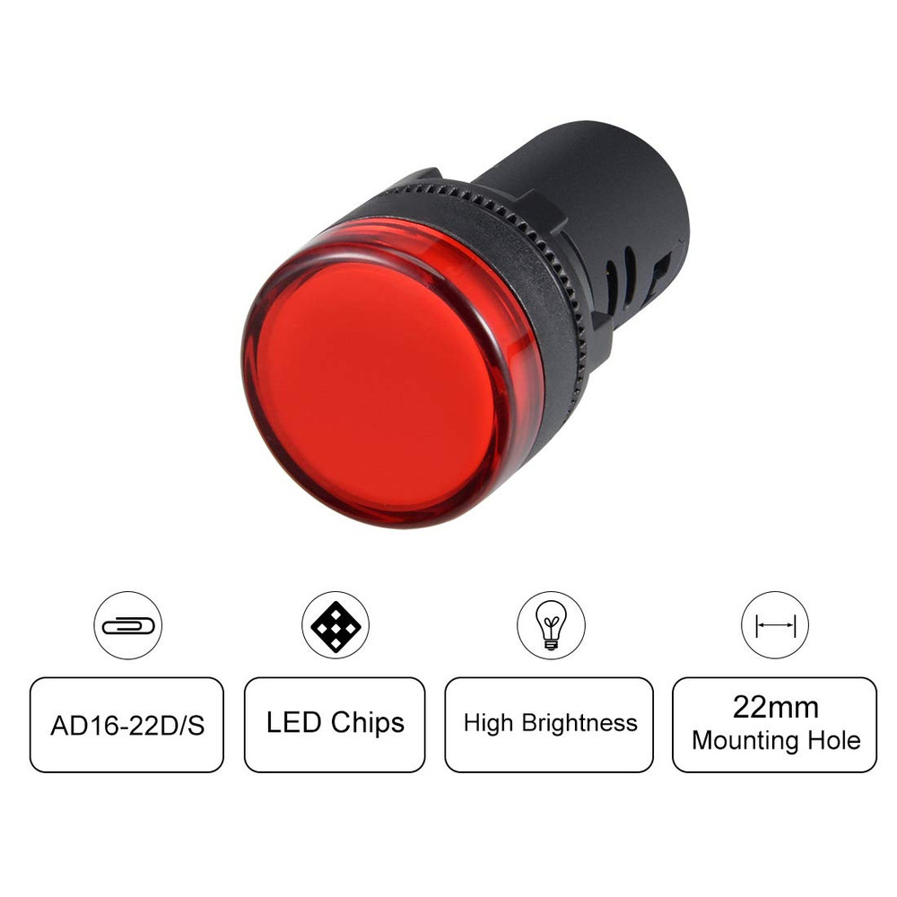 2Pcs Red Indicator Light AC/DC 110V, 22Mm Panel Mount, for Control Panel, HVAC,