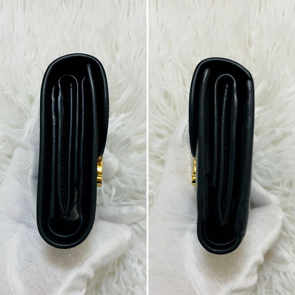 Celine Triomphe Leather Compact Wallet Black Gold