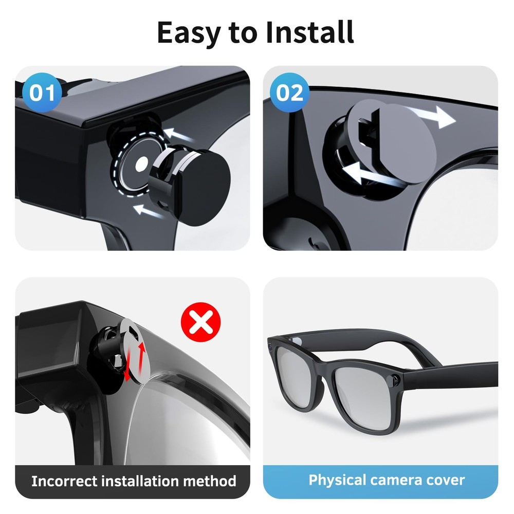 LED Light Blocking Covers for Smart Glasses Adjustable Privacy Flash Shield