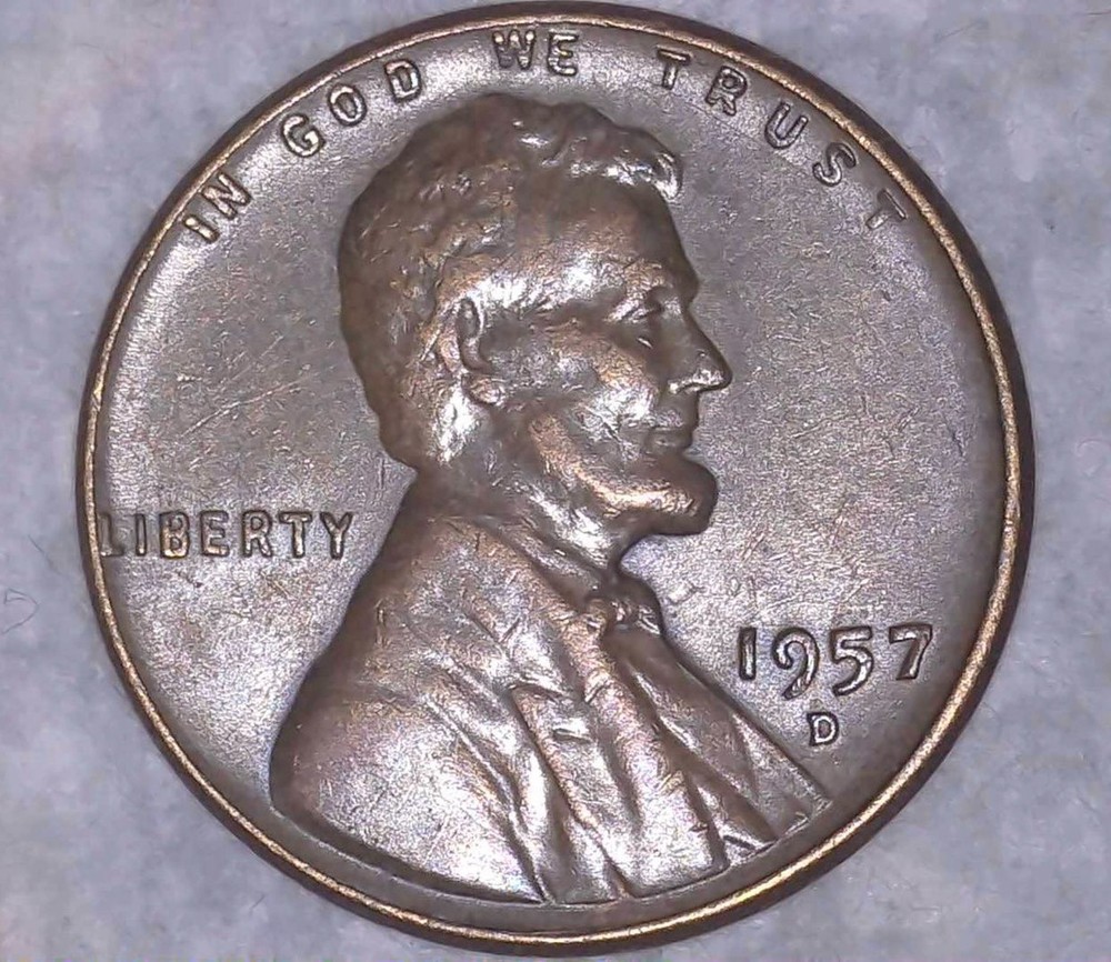 1957 D Lincoln Wheat One Cent Penny Die Chip Error