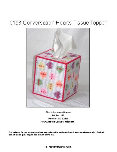 Valentine's Day Conversation Hearts Tissue Topper- Plastic Canvas Pattern or Kit
