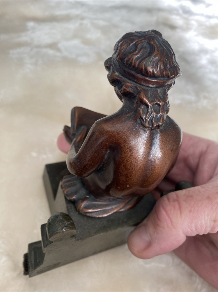 Cherub Reading Heavy Base Bronze? Clad Metal Bookends