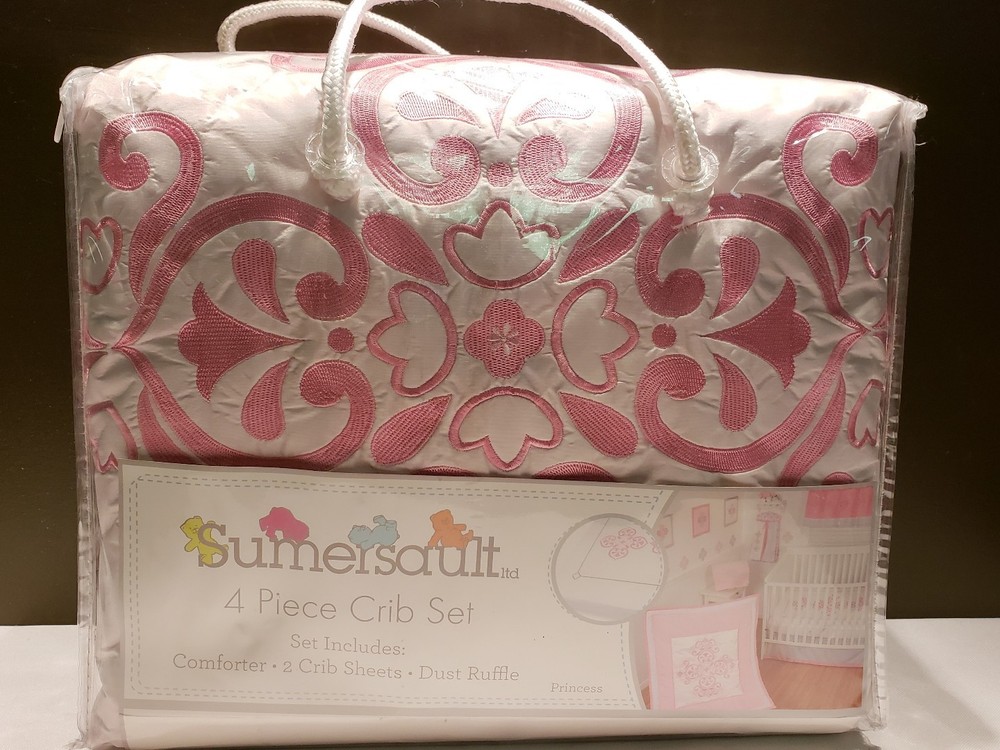 Sumersault PRINCESS pink 4 Pc Crib Bed Set, comforter 2 CRIB SHEETS dust ruffle