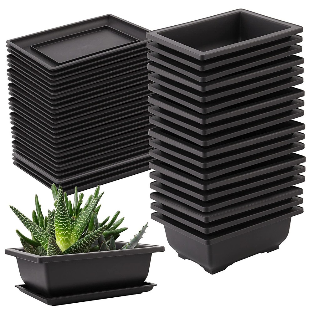 25 PCS 6.5 Inch Plastic Bonsai Training PotsThicken Rectangular Plastic Growi...