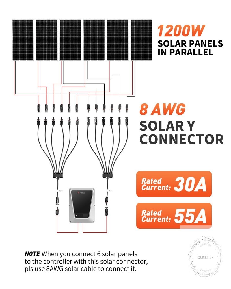 Solar Y Connector - 1 to 6 Parallel Solar Panel Connector, 63cm Extension, High