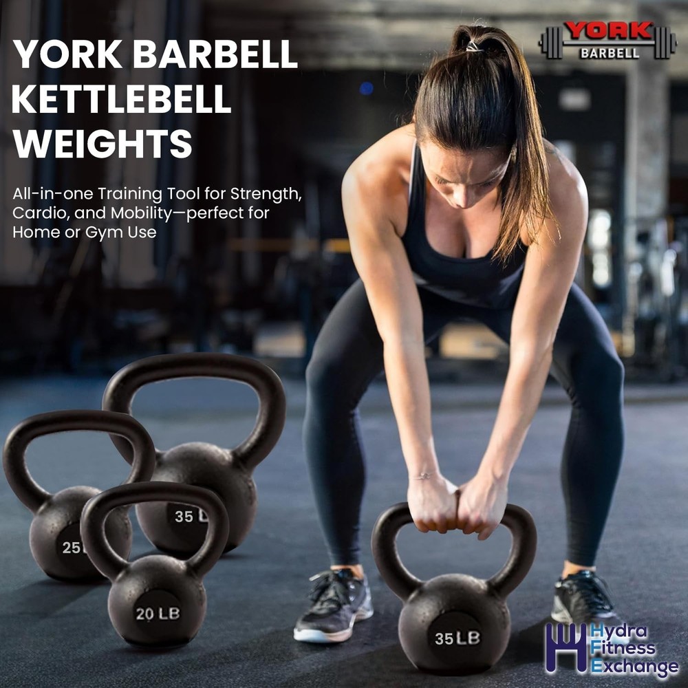 York Barbell Kettlebell Weights – 20 LB Cast Iron Kettlebells with Matte Black