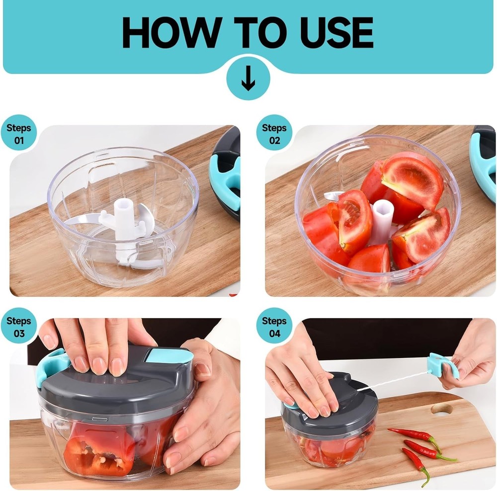 Manual Food Processor Vegetable Chopper, Portable Hand Pull String Garlic Min...