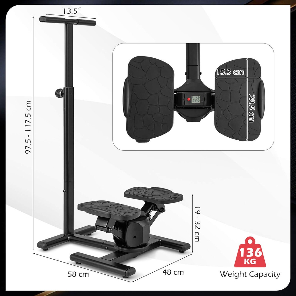 Steppers for Exercise w/Height-Adjustable Handlebar & Non-slip Pedals