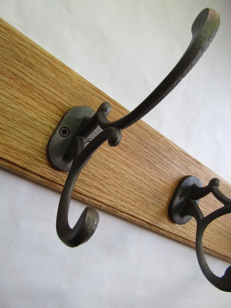 Rustic Oak coat hook rack rail Solid Wooden Wall Mounted cast iron Hat and Coat