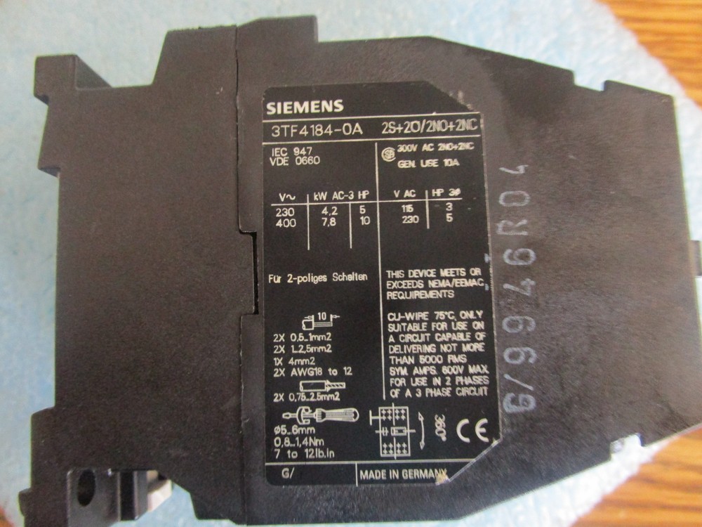 Siemens Model: 3TF4184-0A Motor Relay