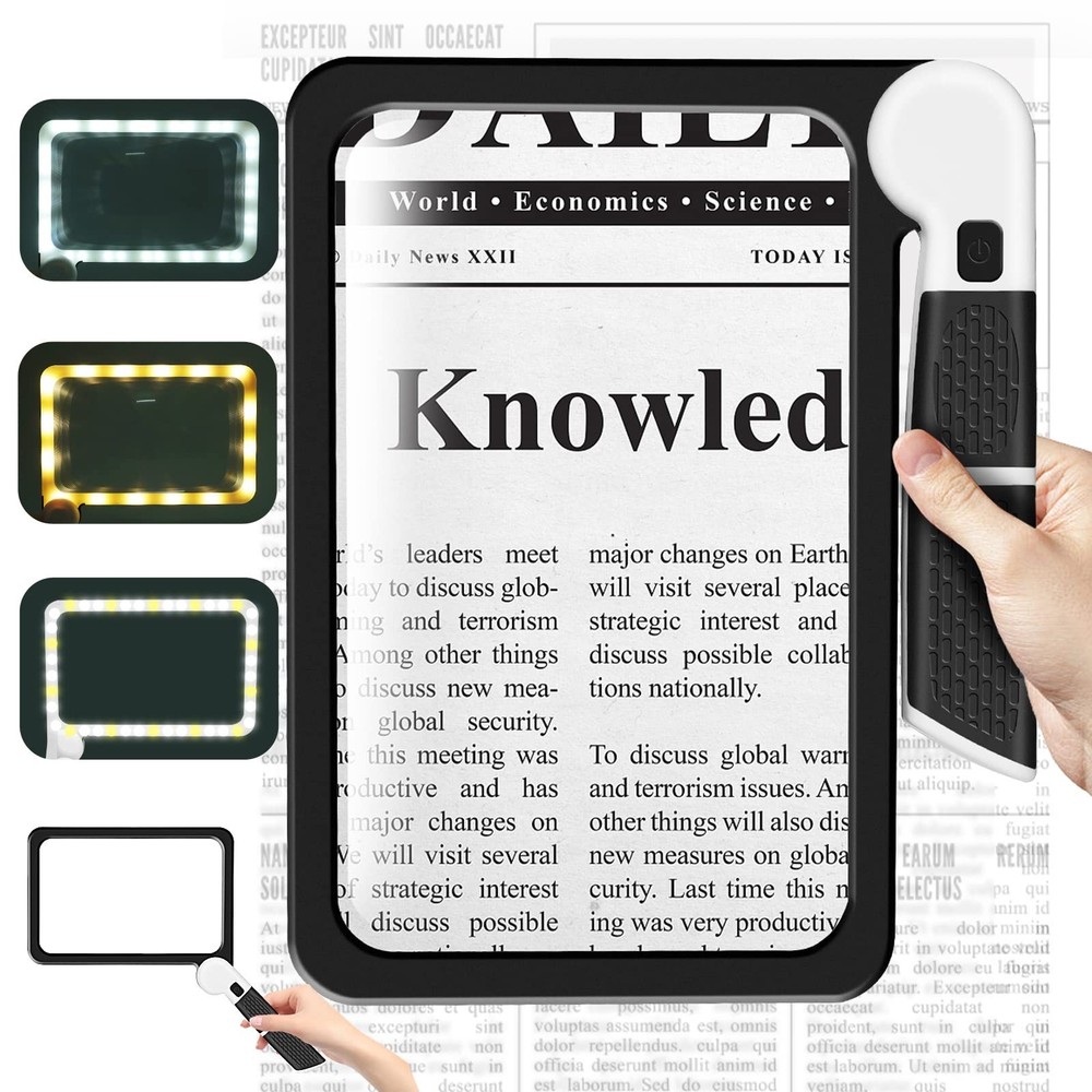 5X Handheld Magnifier for Page Reading - Large Folding Lighted Magnifier with...