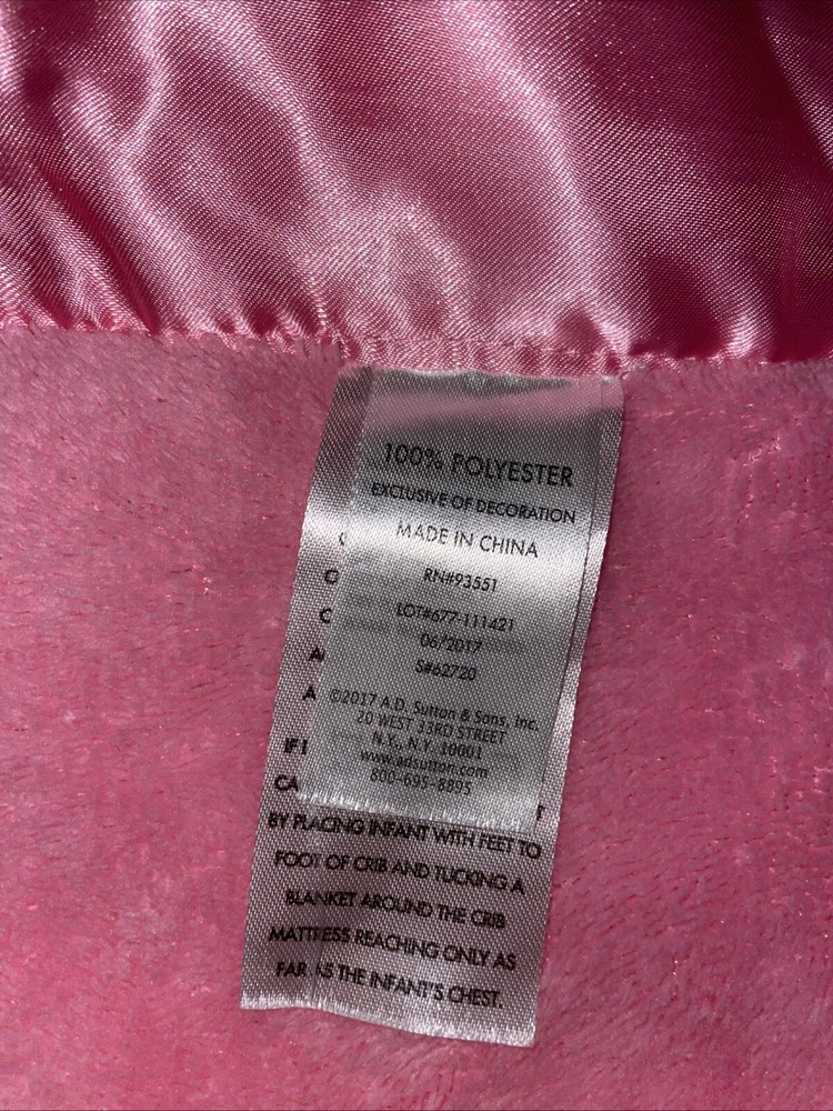 AD Sutton Son Pink Blue White Patchwork Elephant Baby Blanket Satin Minky Dot