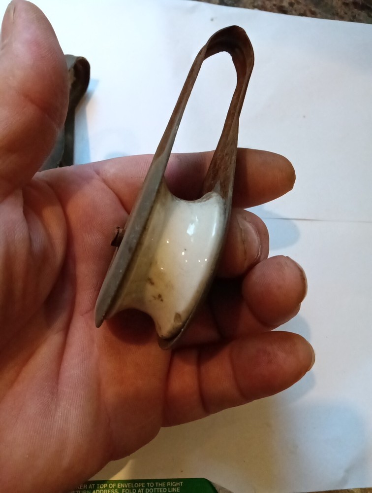 Two Vintage / Antique Tin And Ceramic Large Pulleys