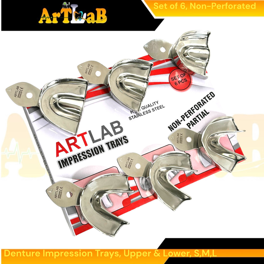 Set of 6 Denture Impression Trays, Upper & Lower, Small, Medium, Large, Plain