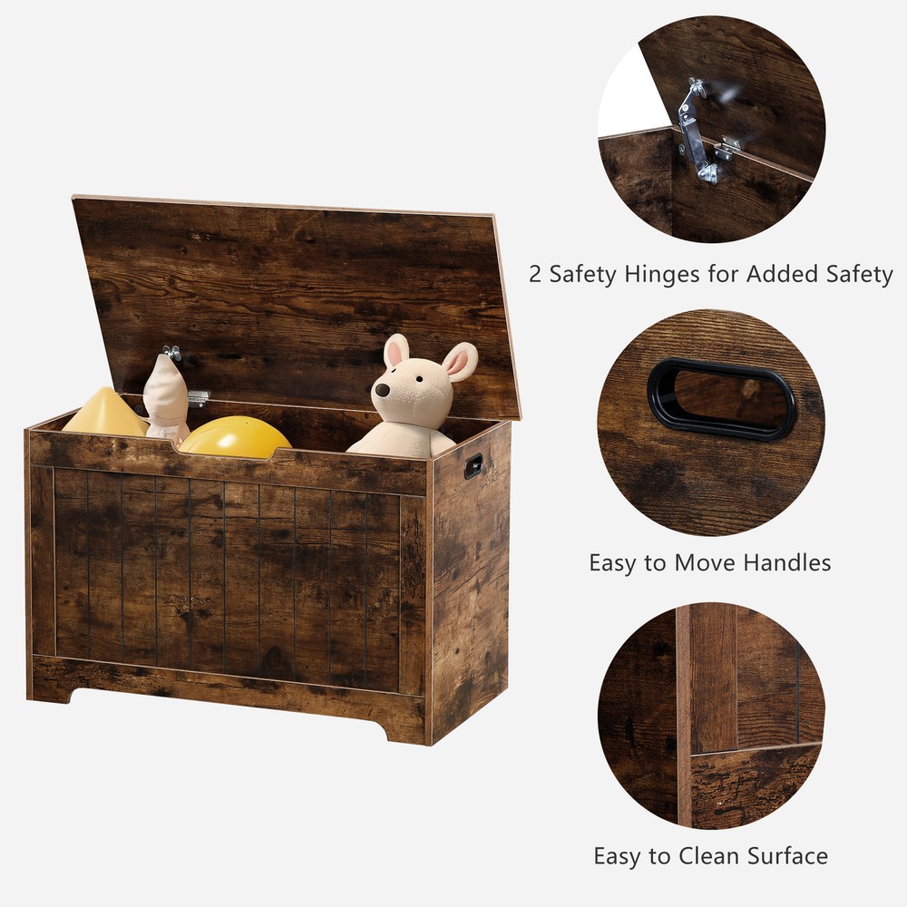 Toy Box Entryway Storage Chest Bench with 2 Safety Hinge Rust Brown Home Decor