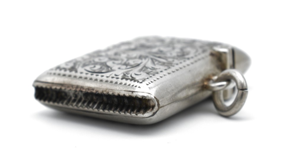Antique Victorian Solid Sterling Silver Vesta Case Match Safe 1900 Acanthus