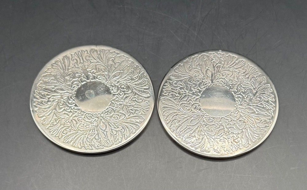 2 Vintage Silver Plated Coasters 3-1/2” Felt-backed