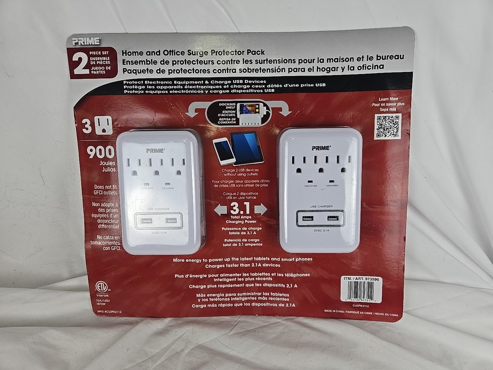 2 PIECE SET PRIME Home And Office Surge Protector Pack