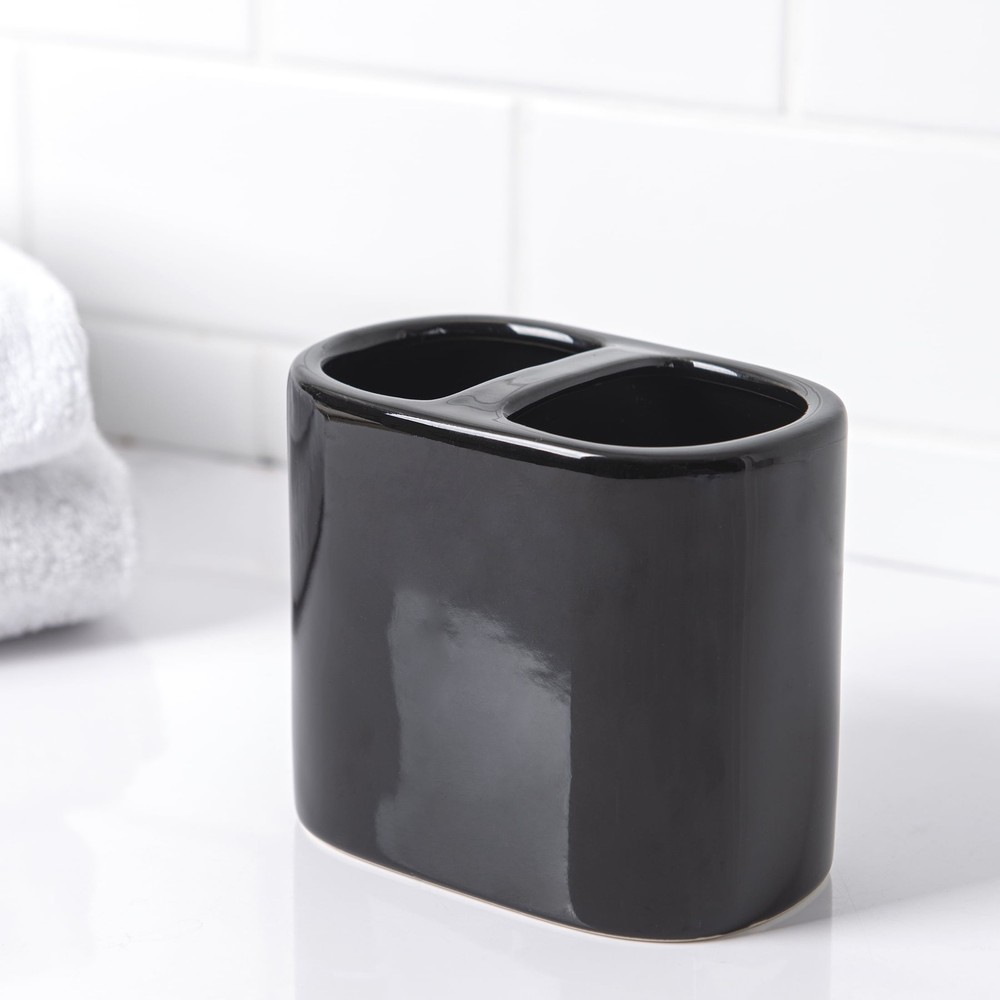 Mainstays Basic Rich Black Ceramic Toothbrush Holder for Adults